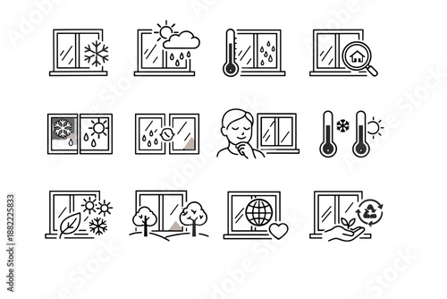 Icons icon context cue influence weather reasoning note window thermometer vector condensation