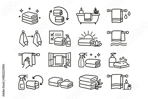 Gentle calm minimalist bathroom concept vector icons home mindset overview icon everyday