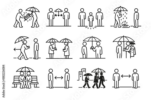 Mindful icon etiquette comfort splash vector spacing near umbrella protection shaking avoid
