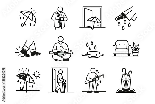 Icon umbrella shake rain care mindful before entry indoor focus icons vector
