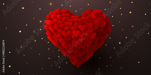 Layered red heart on a dark, sparkling background for romance and celebration, ideal for love themes and events. Vector illustration.