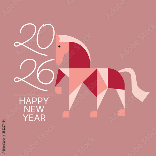Happy New Year 2026 Geometric Horse Celebration Card
