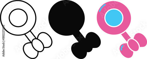 Baby rattle outline silhouette and colored icon Keywords: baby, rattle, toy, infant, child