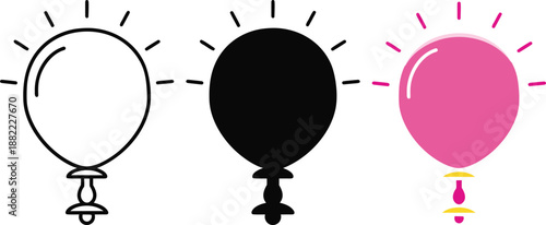 Balloon Icon Line Art Silhouette and Pink Color party celebration