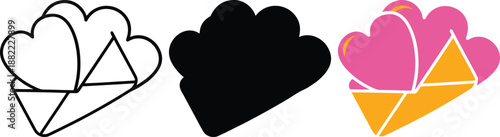 Envelope with hearts in three styles letter mail