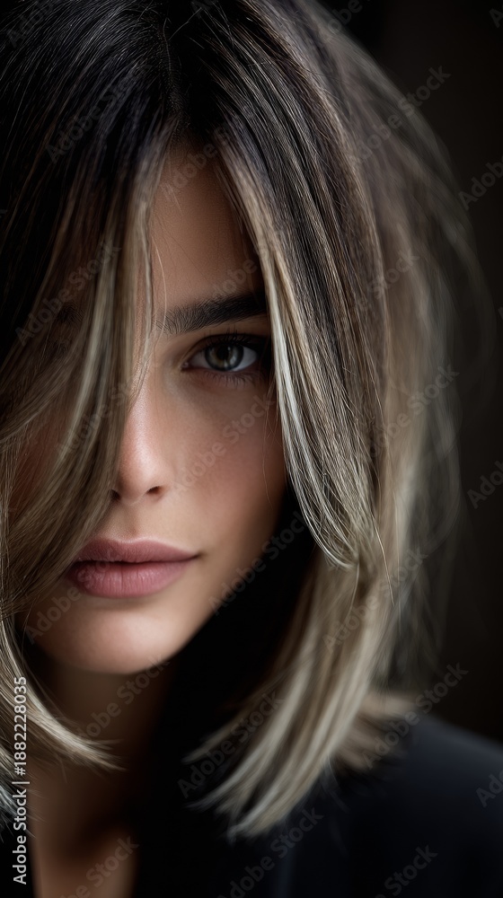 Fototapeta premium Woman with medium length hair looking directly at the camera