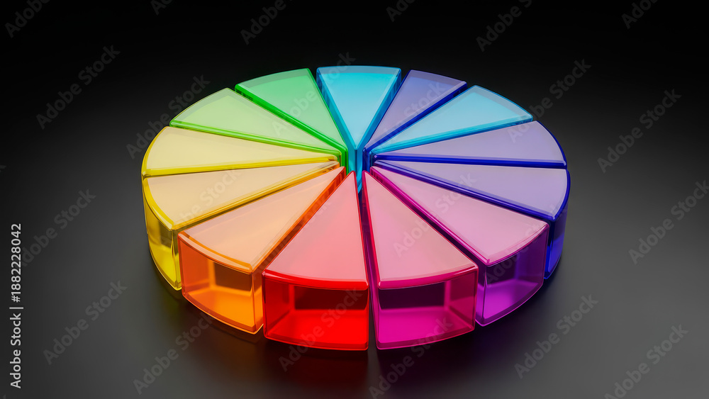 Obraz premium Vibrant spectrum pie chart with glossy translucent slices