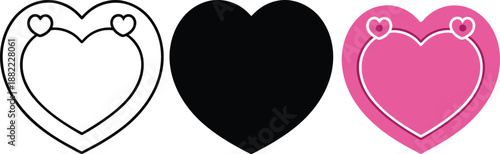 Heart frame with small hearts in outline silhouette and color love symbol