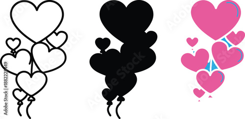 Heart Shaped Balloons in Three Styles love celebration