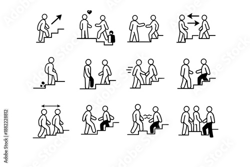 Stair movement flow minimalist vector focus passing logic yielding icons balance cue