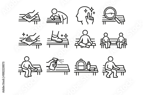 Comfort icon surface urban cleanliness vector sitting care awareness hygiene bench
