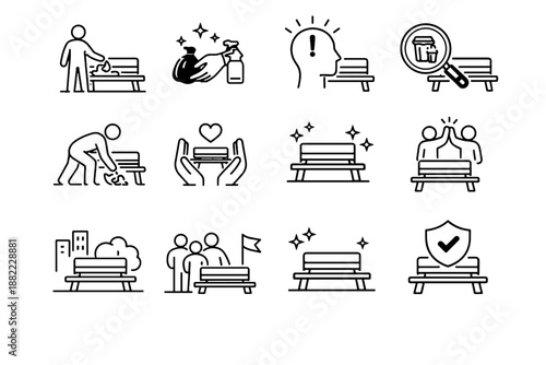 Habit vector icon shared trash space clean urban remove cleanliness public bench