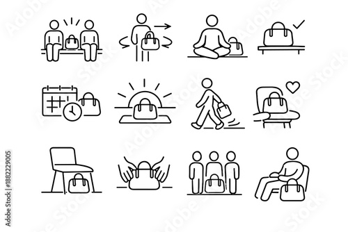 Mindful etiquette comfort awareness routine courtesy clarity everyday bag placement icon vector