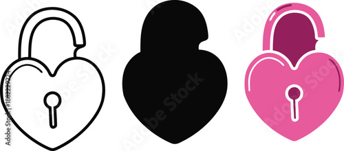 Heart shaped padlock outline silhouette and colored icon Keywords: heart, padlock, lock