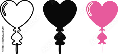 Heart shaped lollipop in outline silhouette and color candy sweet