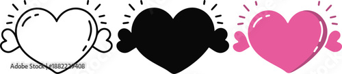 Heart With Wings Icon In Outline Silhouette and Pink Color love romance