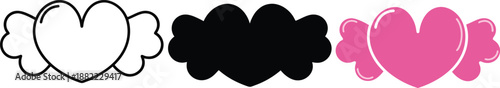 Heart with wings line art silhouette and color icon Keywords: heart, wings, love, angel, symbol