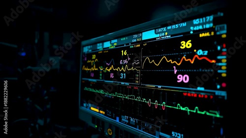 Financial trading dashboard showing real time market metrics and performance charts on digital screens for professional investment monitoring