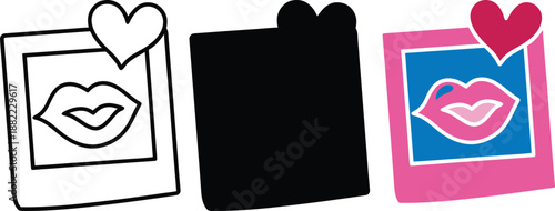 Photo frame with lips and heart in three styles picture mouth