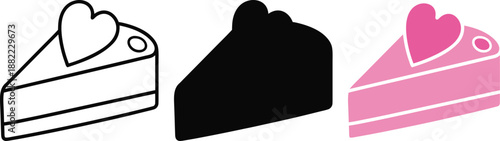 Slice of Cake Heart Topper Outline Black Pink dessert sweet