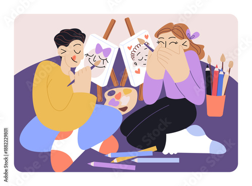 Scene of Couple Painting Each Other Funny Portrait