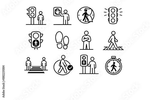 Urban regulated cue crosswalk green step icons calm vector wait icon safe