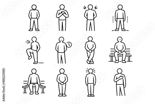 Stance icons patience relaxed calm demeanor habit urban presence awareness vector waiting