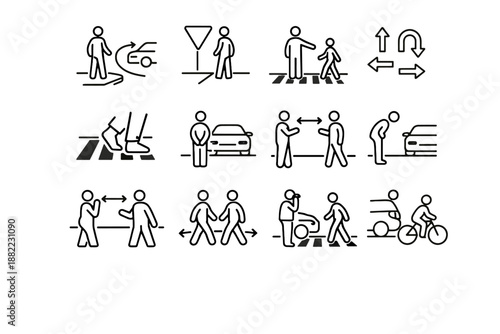 Crosswalk calm vehicles crossing icon urban coexistence yield habit motion allow vector