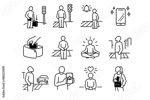 Urban restraint icons patience vector tech calm distraction icon waiting care phone