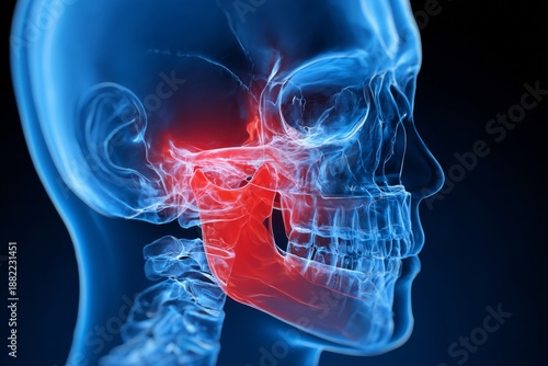 Wallpaper Mural Detailed 3D View of Human Skull and Jaw With Temporomandibular Joint Area Highlighted to Show Potential Dental Injury Torontodigital.ca