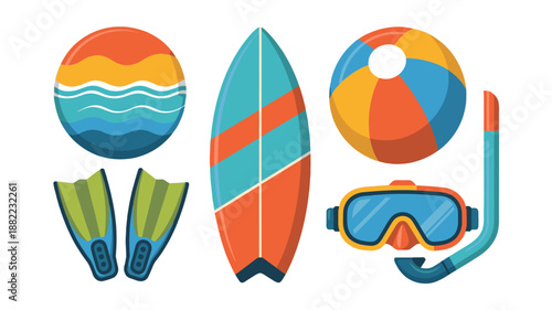Beach vacation items illustration.