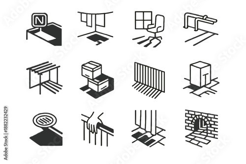 Urban rooftop glow tiles box vector utility shadow top morning asphalt icon