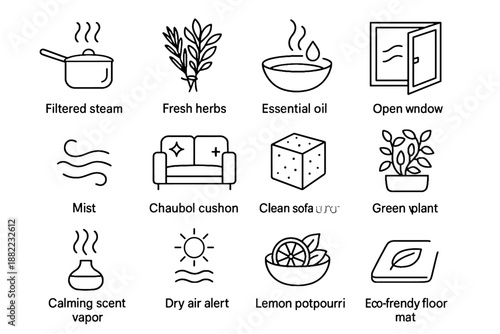 Vapor vector indoor breathing open calming icons air green icon simple potpourri