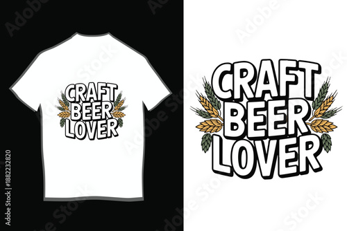 Retro Craft Beer Lover T-Shirt Design with Vintage Typography and Wheat Icons