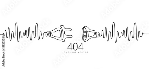 continuous one  line drawing of Electrical outlet and plug unplugged. 404 error, page not found, connection error or time out.  Hand drawn one line vector. Editable stroke	
