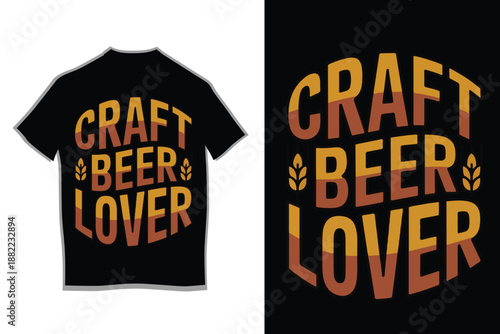 Retro Craft Beer Lover T-Shirt Design with Vintage Typography and Wheat Icons