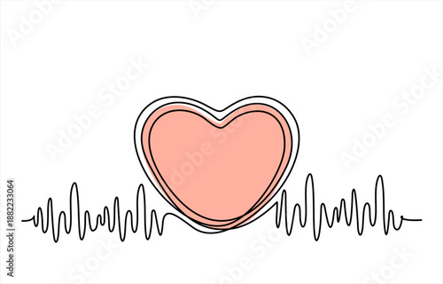 Continuous one line drawing heart pulse logo icon. Hand drawn one line vector. Editable stroke	