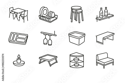 Seating hanging hosting saving corner icon rack collapsible table shelf dish vector