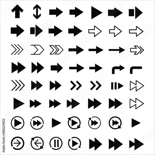 a collection of various black arrow icons and directional symbols displayed on white