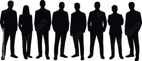 Business people silhouettes standing together, professional corporate team, leadership, teamwork, diversity, modern office workforce concept