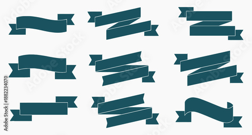 a collection of teal ribbons in various shapes and sizes against a light background