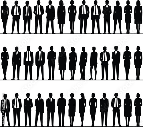 Business people silhouettes lineup set, professional corporate workforce, teamwork, leadership, diversity, modern office concept illustration