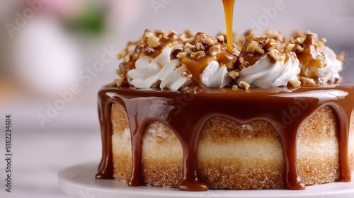 Wallpaper Mural Cake with caramel sauce and nuts being prepared in kitchen for dessert at home Torontodigital.ca