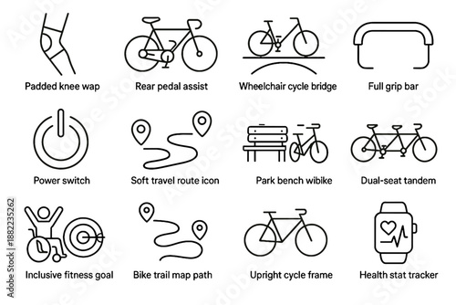 Adaptive bike vector wheelchair icons full icon cycle health bar route cycling