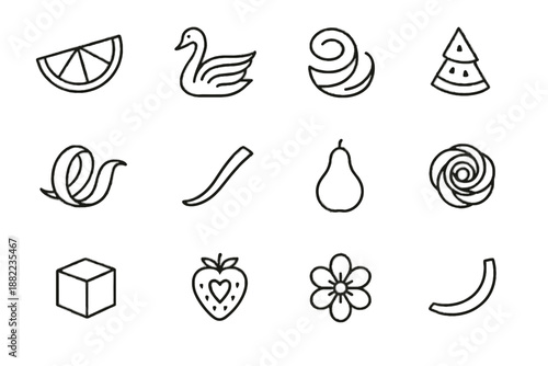 Sculpted cucumber icon clean carving apple fruit thin cube minimalist strip vector