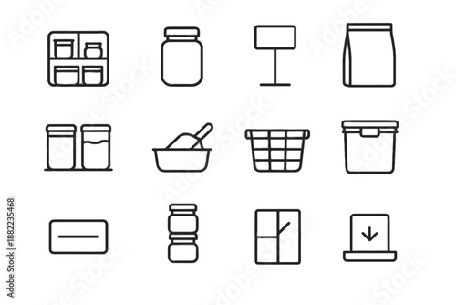 Pantry vector top set narrow containers counter layout shelf icon mark clean