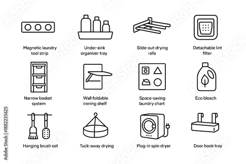 Rails tiny tool laundry ironing space magnetic vector icon eco detachable tray