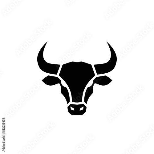 Stylized black bull head with angular features and curved horns