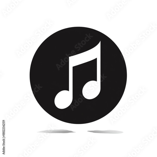 Music note symbol on black circle.