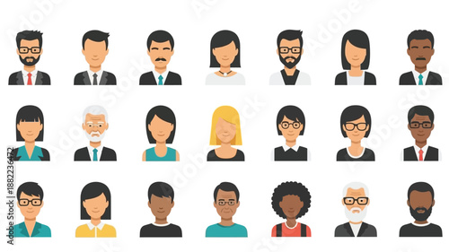 Diverse group of cartoon avatars people with different hairstyles and skin tones depicted